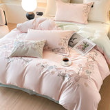 100% Cotton Bed Linen 4 Pcs Embroidered Comforter Bedding Set Couple Duvet Quilt Cover Double Sheets Set and Pillow Case Luxury