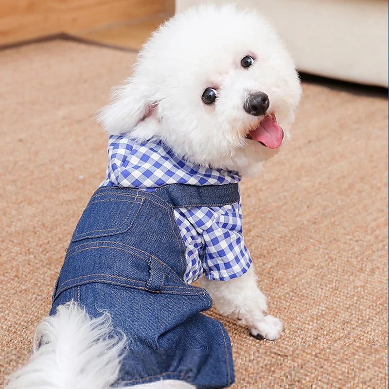 Pet Clothes Dog Cat Striped Plaid Jean Jumpsuit Hoodies Pet Costume for Small Medium Dog Chihuahua French Bulldog Puppy Clothing