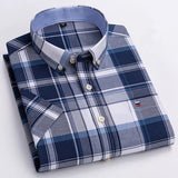 100% Cotton Men Oxford Shirt Short Sleeve Summer Plaid Striped Male Clothes Business Regular Fit Dress Shirt Oversized 7XL 6XL