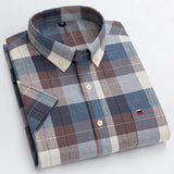 100% Cotton Men Oxford Shirt Short Sleeve Summer Plaid Striped Male Clothes Business Regular Fit Dress Shirt Oversized 7XL 6XL