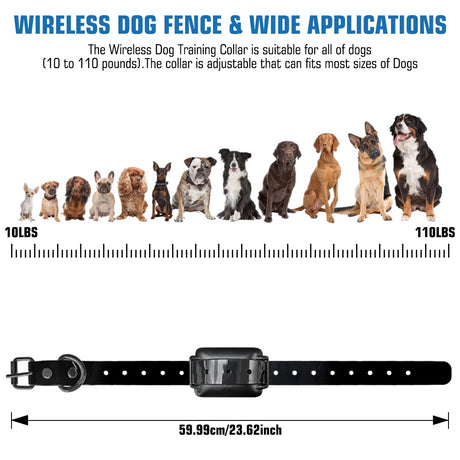 Wireless Dog Fence, Electric Dog Collar Fence,Pet Containment System, Adjustable Warning Strength, Rechargeable, Harmless and Su