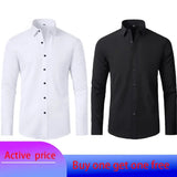 6xl New Spring and summer  elastic force non-iron men's long-sleeved business casual shirt solid color mercerized vertical shirt