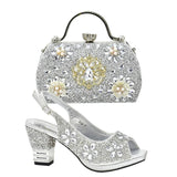 New Arrival Italian Women Wedding Shoes and Bag Set Decorated with Rhinestone Purple Shoes and Bags Sets Wedding Shoes Bride