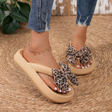 Summer Women Comfort Flip-Flop Leopard Bow Soft Thick-Soled Cloud Slippers Travel Vacation Beach Shoes New Women Sandals