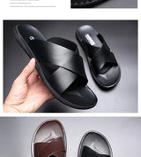 Leather Slippers For Men New Hotel Beach Summer Shoes High Quality Big Size  Slip On Light Flats Male Flip Flops 2023