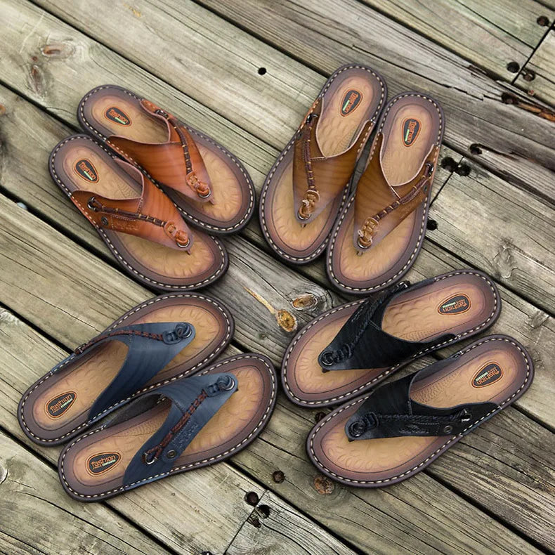 2023 Summer Handmade Leather Slippers Trendy Fashion Men's Flip-flops Outdoor Breathable Comfortable Men and Simple Sandals