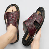 Genuine Leather Men Slippers Crocodile Grain Slip On Slipper Man Summer Shoes For Men Slides Casual