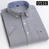 100% Cotton Breathable Men Oxford Short Sleeve Summer Plaid Striped Male Shirt Business Regular Fit Oversized Clothes