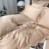 Nordic Bedding Set Luxury Gold Feather Embroidery 100 Egyptian Cotton Double Duvet Cover Bed Sheets and Pillowcases Bed Set