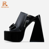 PRXDONG New Summer Women's Shoes Sexy High Heels Thick Platform Shoes Black Blue Dress Party Casual Female Slippers Size 34-43