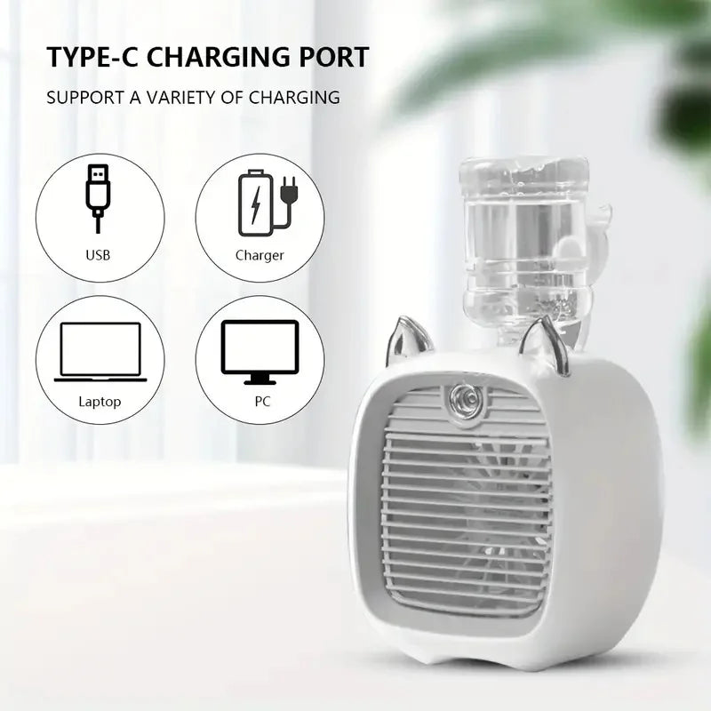 USB Charging Mini Air Conditioning Fan Electric Fan Desktop Spray 1200mAh Three Gear Air Conditioning Water-cooling Fan USB Type