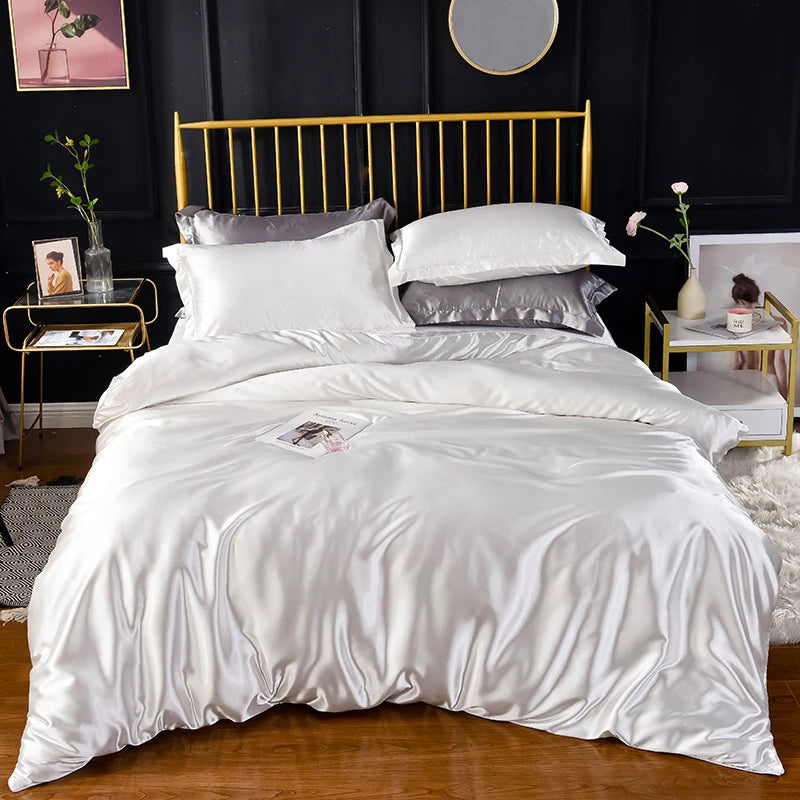 High End Home Emulation Silk Satin Bedding Set Luxury Single Double Duvet Cover Set High Quality King Queen Size Bedding Sets