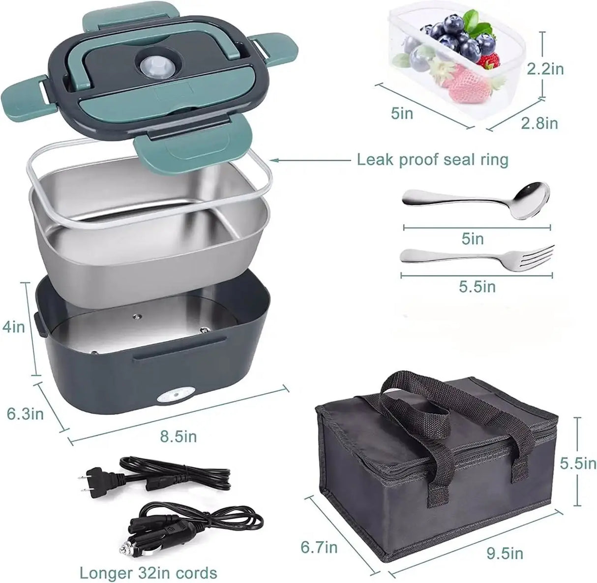 HOMEFISH 1.5 L 60W Electric Lunch Box Food Warmer Portable Food Heater for Car Or Home - Leak Proof 304 Stainless Steel Liner