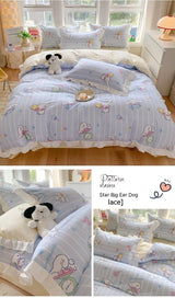 Sanrio Kids Bedding Set Kuromi Cinnamoroll Mymelody Duvet Cover Bed Sheet Pillowcase Bedsheet Double Single King Queen Twin Size