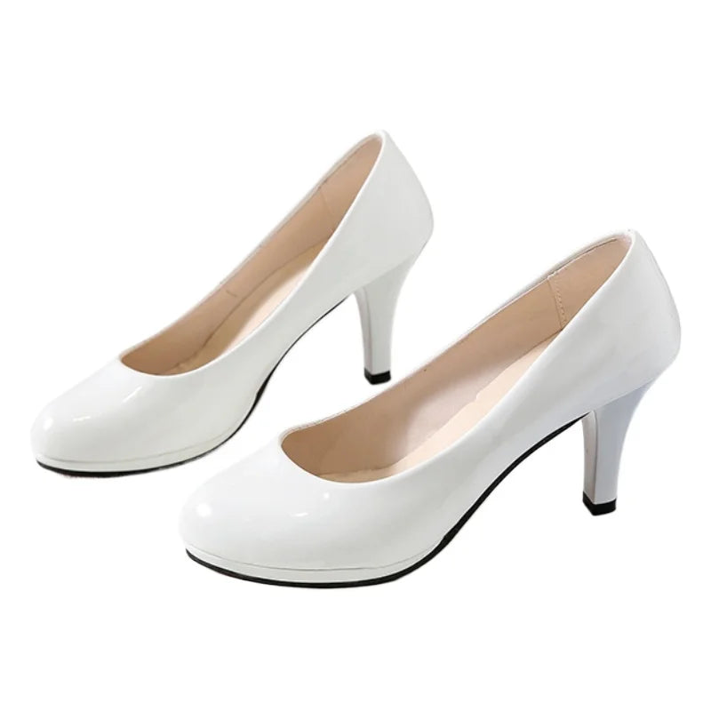 2024 High Heels Shoes Women White Wedding Shoes Thick High Heels Fashion Party Pumps Footwear Black Red Big Size 35-41