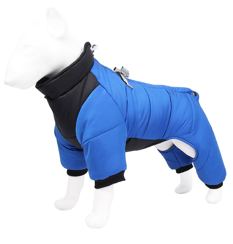 Winter Warm Dog Jacket Reflective Four Legged Clothes Outdoor Waterproof Windproof Traction Harness Jumpsuit French Bulldog Coat