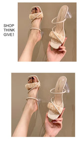 Transparent, Sandals Thick High Heels, Summer Fashion with Temperament Glass Shoes, Sexy Wear Fashion Slippers, Women's Shoes