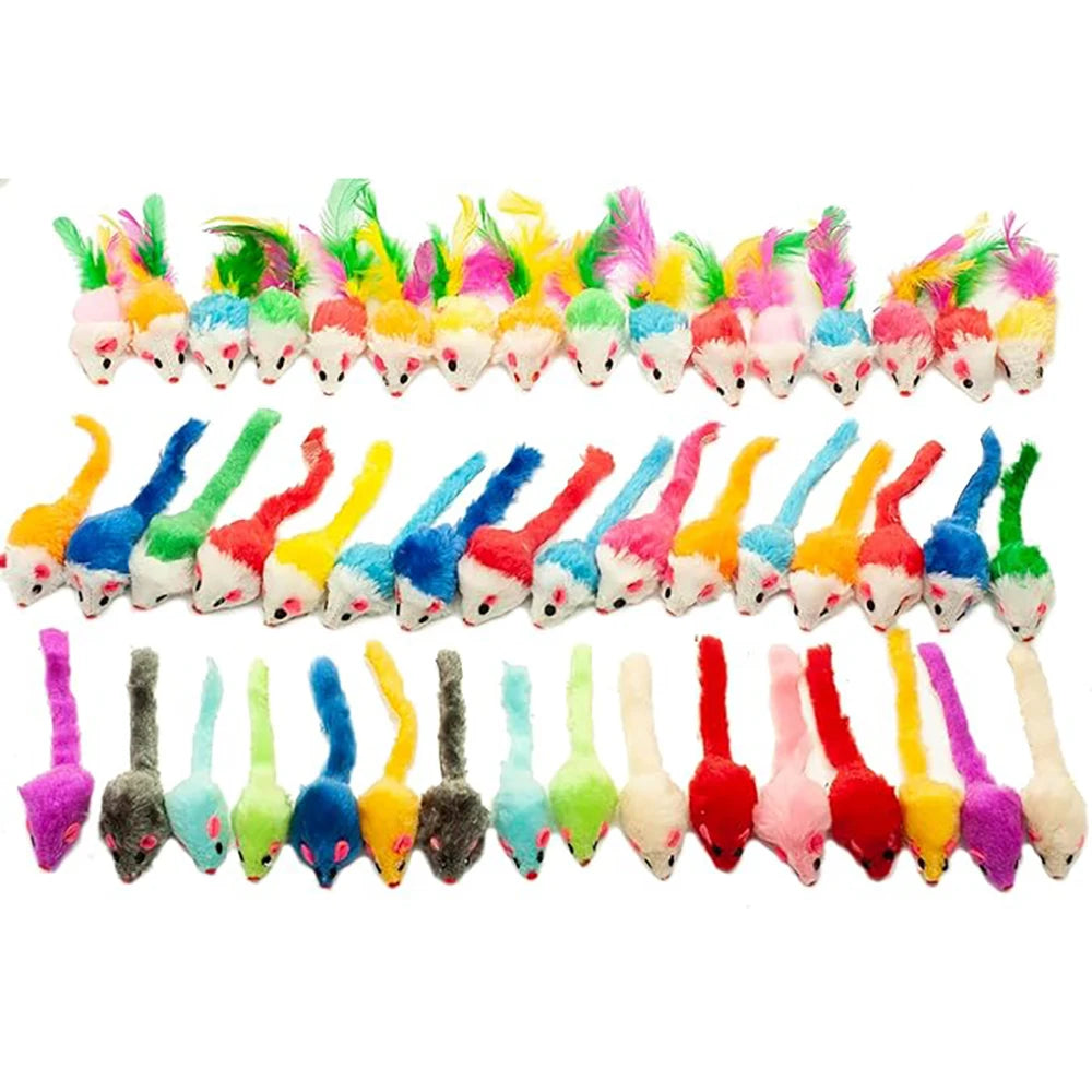 36Pcs Fur Mice Cat Toys Rattle Mouse Cat Toy Assorted Interactive Cat Toy for Indoor Kitten Cat Catch Play Mouse Toy Sound Mouse