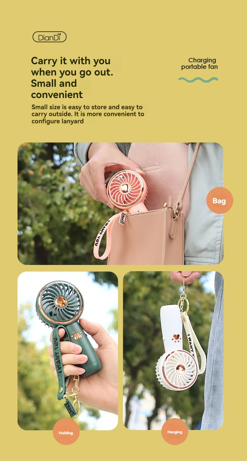 2024 Summer New Mini Mini Fan Cute Cartoon Portable Charging USB Handheld Fan Student Outdoor Fan