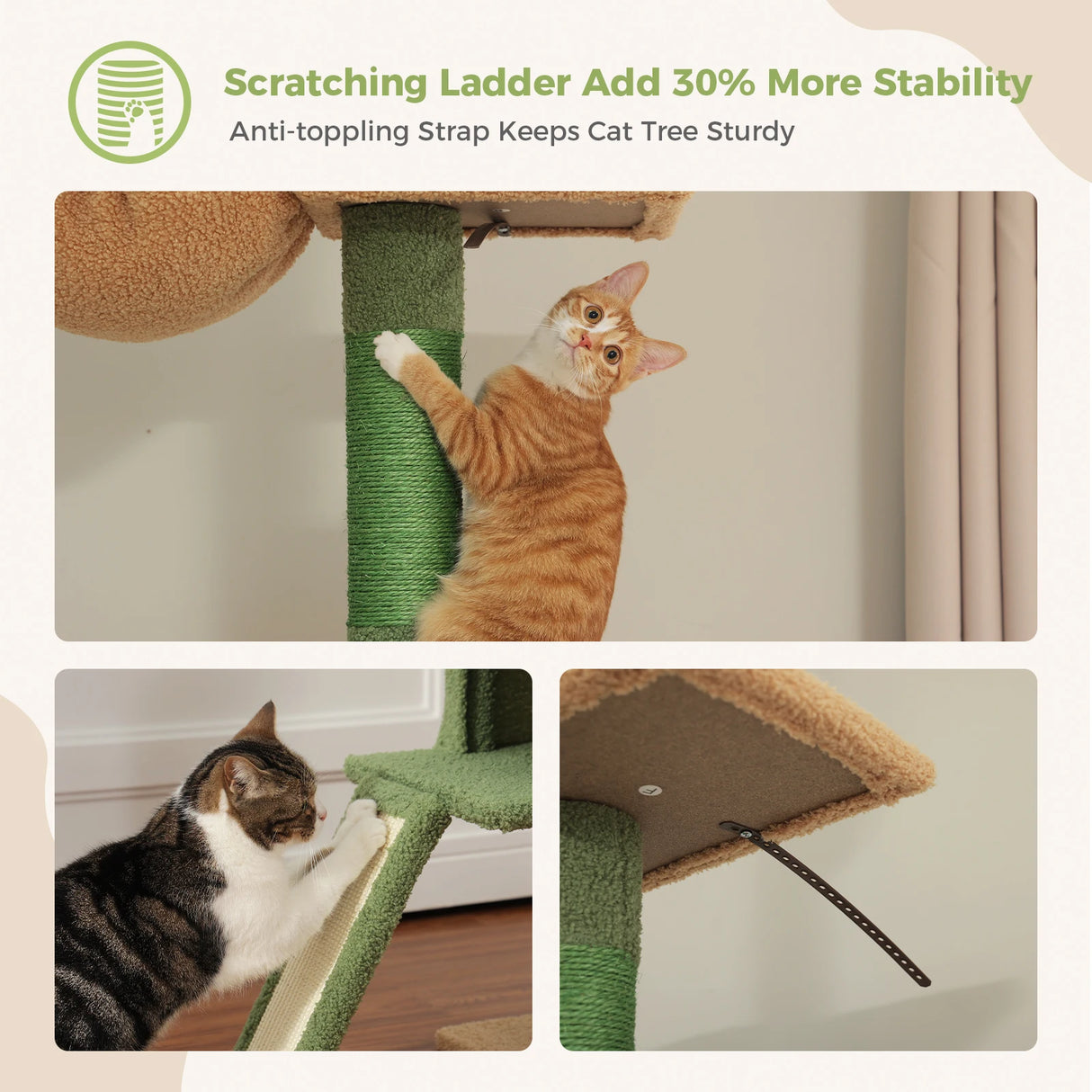 Adjustable 210-274CM Floor to Ceiling Cat Tree Tower 5 Tiers Climbing Tree for Indoor Cats with Condo Scratching Post Ladders