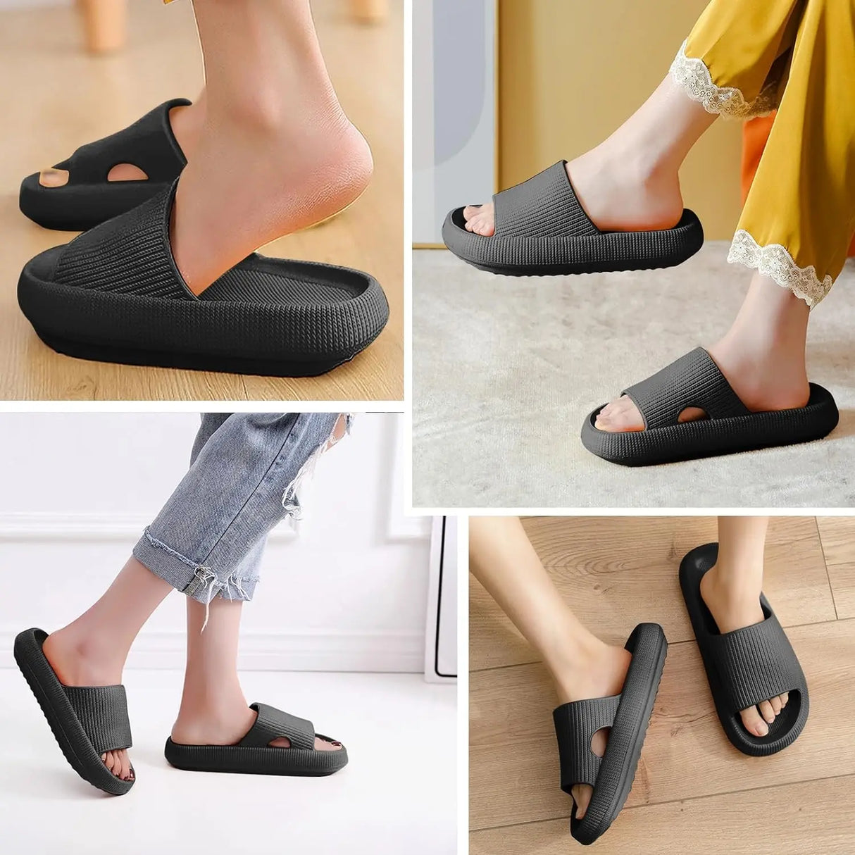 Women Men Sliders Cloud Slippers Non-Slip EVA Slippers Flip Flops with 1.6 inch Soft Thick Sole for Shower Bathroom Pool Beach