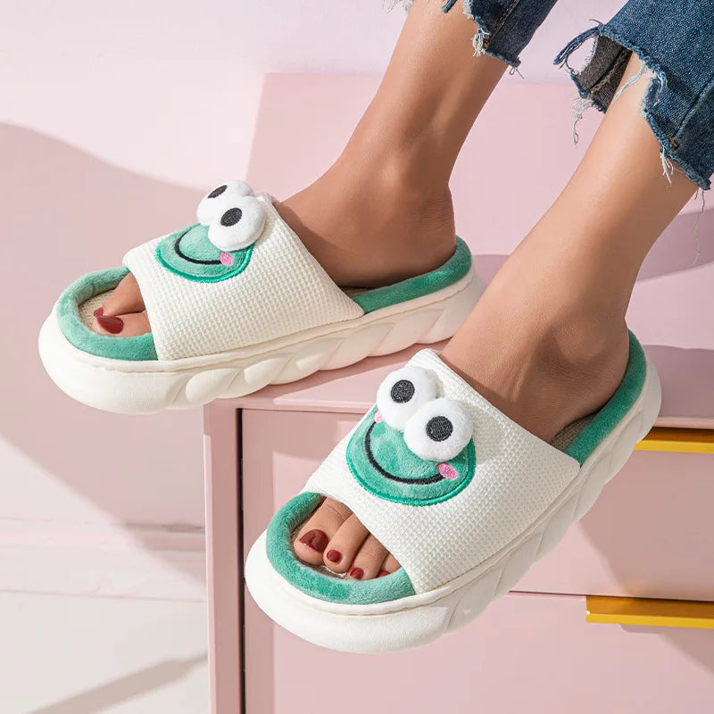 Bebealy Cute Women Slippers Summer Platform Soft Cartoon Home Slippers Lovely Thick Sole Slides Outdoor Non-slip Cloud Slippers