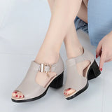 Women Fashion Fish Mouth Shoes Chunky Heel Metal Decorative Buckle Sandals Casual Shoes 2024 Sandals Summer New Women's Sandals