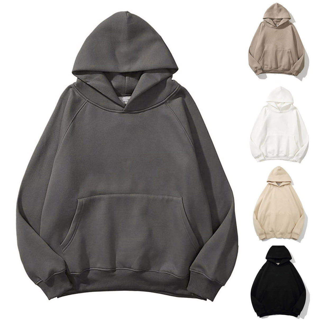 2023 Autumn Casual Basic Women Solid Color Loose Hooded Hoodies Jogger Sweatshirt Winter Front Pockets Pullover Tops Clothes