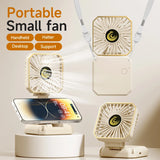 3000mAh Handheld Mini Fan Foldable Portable Neck Hanging Fans 5 Speed USB Rechargeable Fan with Phone Stand and Display Screen