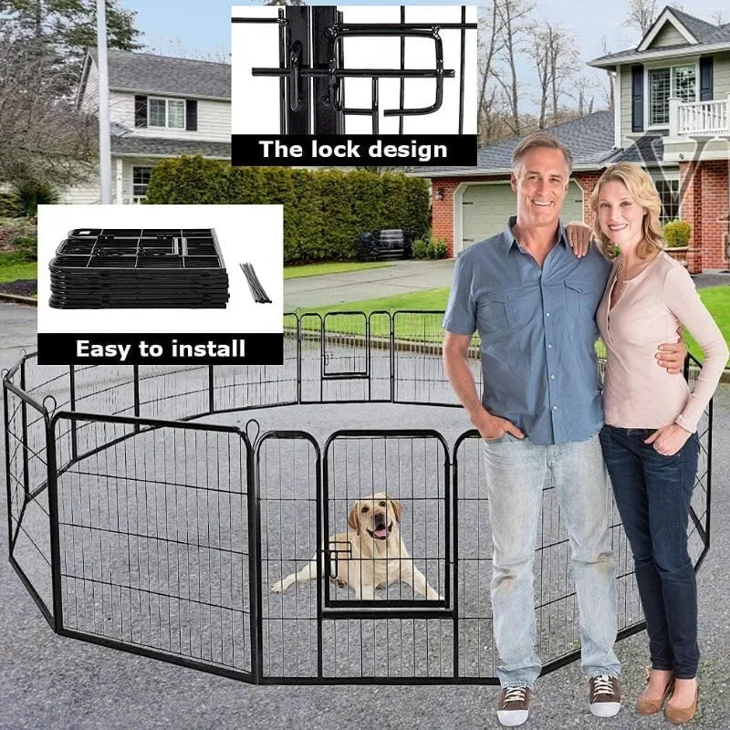 BestPet Dog Playpen Pet Dog Fence 40 inch Height 16 Panels Metal Dog Pen Outdoor Exercise Pen with Doors,Pet Puppy Playpen