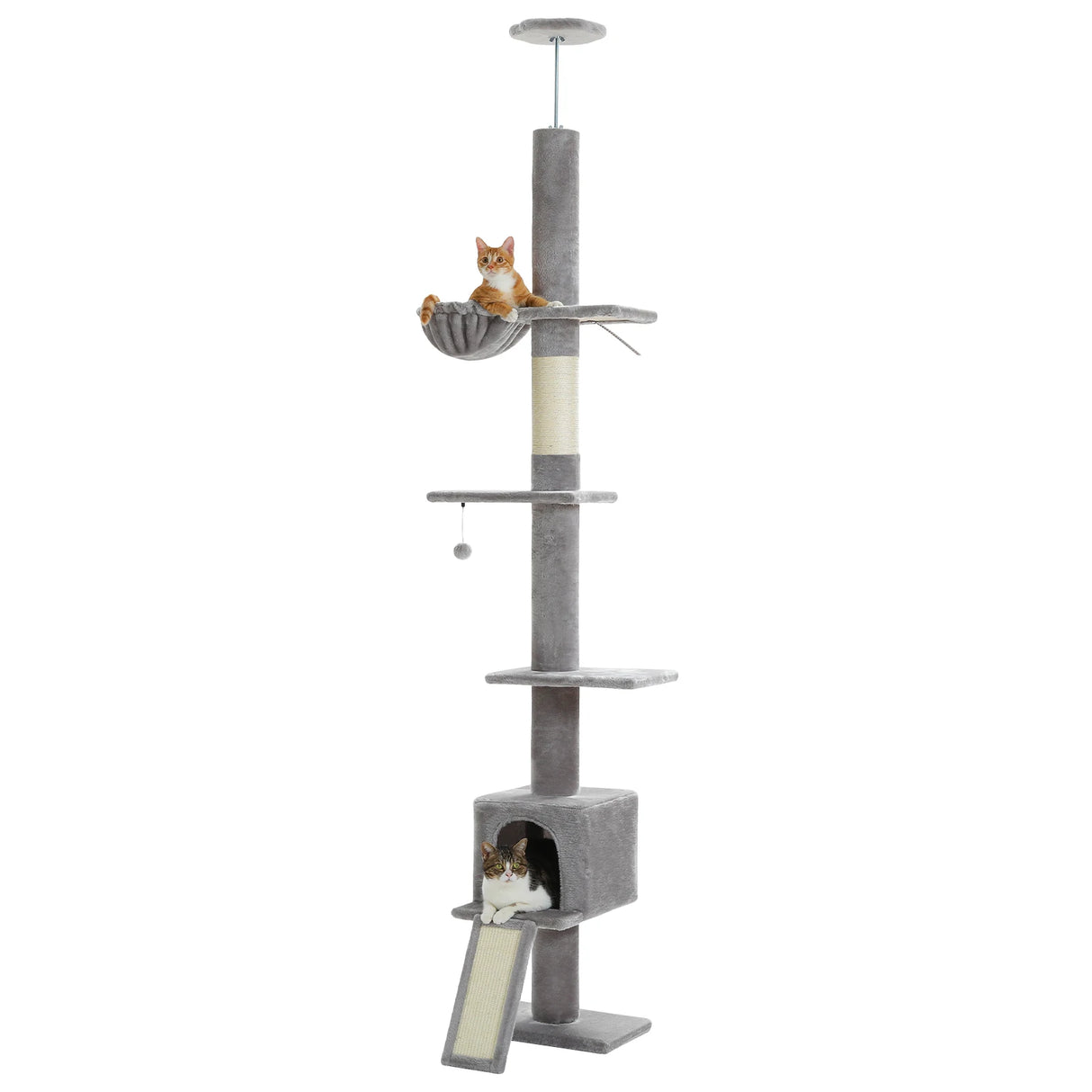 Adjustable 210-274CM Floor to Ceiling Cat Tree Tower 5 Tiers Climbing Tree for Indoor Cats with Condo Scratching Post Ladders