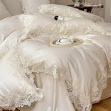 4/7Pcs French Romantic Wedding Chic White Lace Bedding Set 1000TC Egyptian Cotton Ultra Soft Duvet Cover Bed Sheet Pillowcases