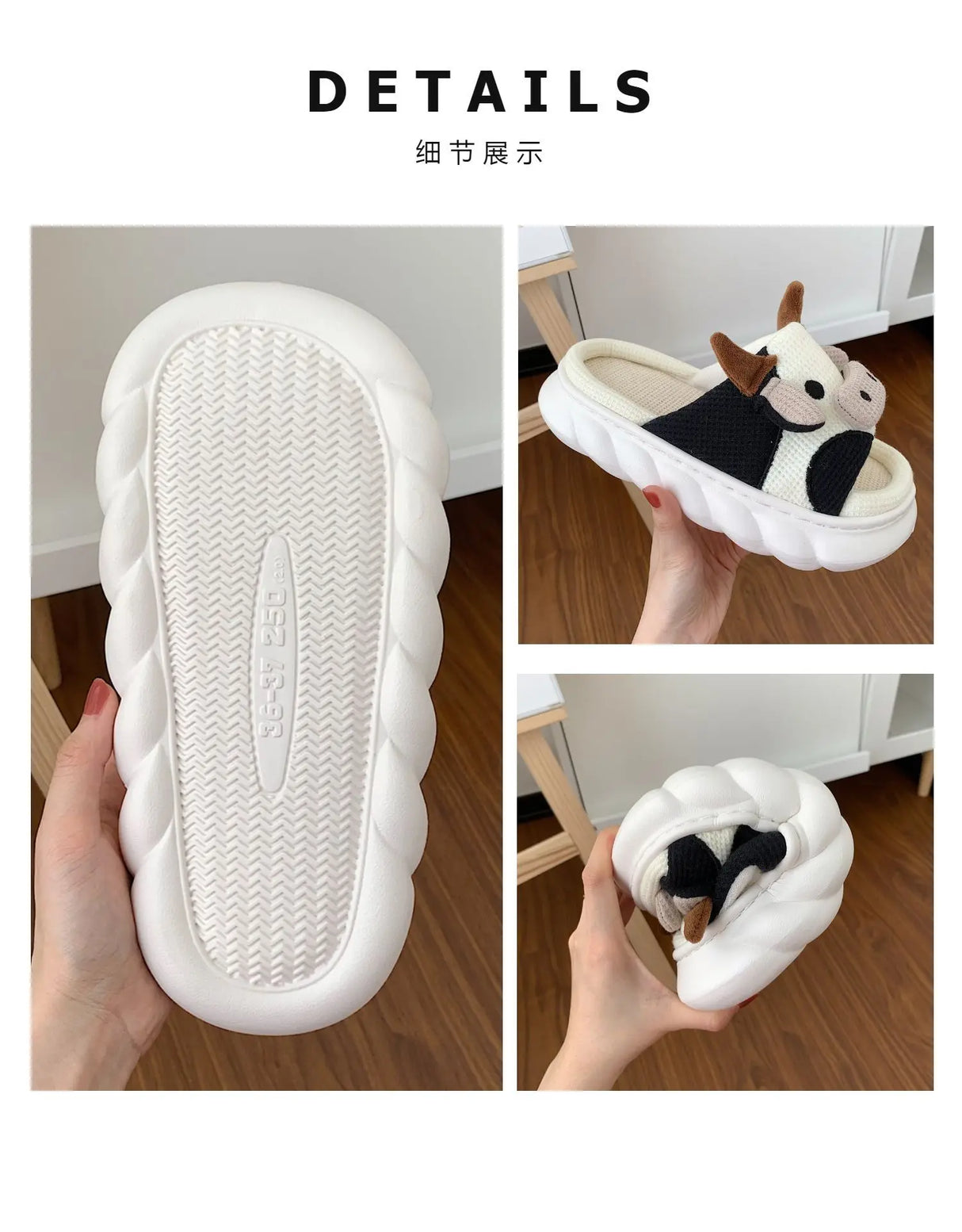 Cute Cartoon Milk Cow Home Slippers 2023 Four Seasons Indoor Home Sandals Cotton Couple Linen Slippers Summer Cow Funny Shoes