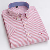 100% Cotton Men Oxford Shirt Short Sleeve Summer Plaid Striped Male Clothes Business Regular Fit Dress Shirt Oversized 7XL 6XL