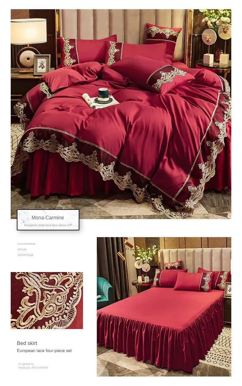 Lace edge bed skirt bed cover matte four piece set, 1.5m 1.8m European style thickened version