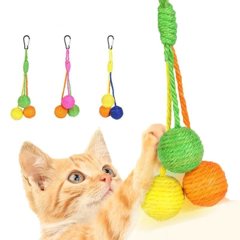 Pet Cat Scratch Toy Hanging Sisal Ball Built-in Bell Interactive Toy Pet Supplies  аксесуари для котів  игрушки для кошек