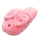 Women's Warm Home Slippers Cute Autumn Winter Bow Warmth Thick Plush Non-Slip Leisure Shoes Soft Bedroom Floor Flat Slides