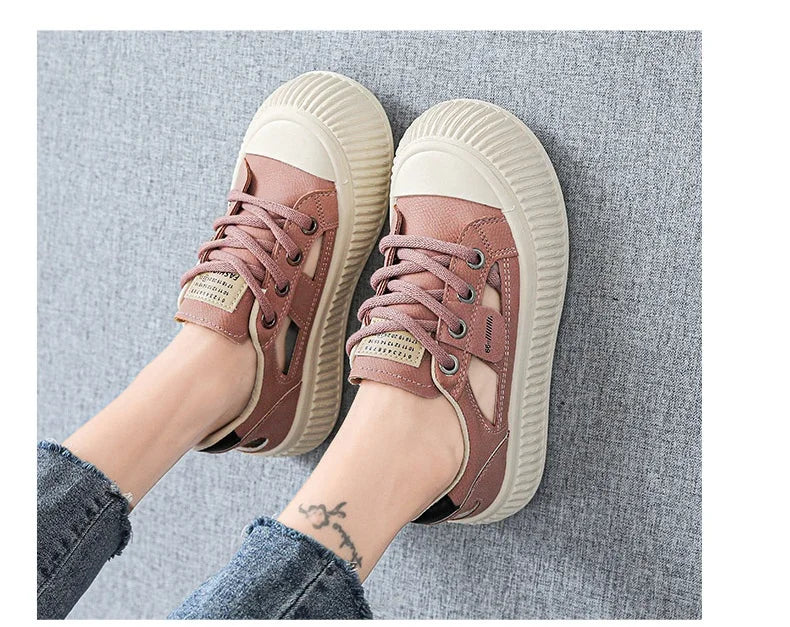 New Trend Summer Women's Baotou Shoes Hollow Out Breathable Soft Comfortable Board Shoes Flat Thick bottom Outdoor Casual Shoes