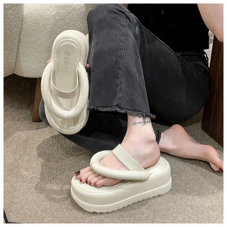 Thick Sole Wedges Flip Flops for Women 2024 Summer Clip Toe Platform Sandals Woman Non Slip Beach Slippers High Heel Slides