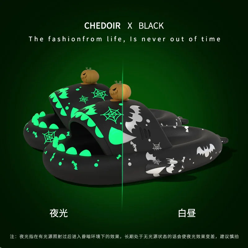 Christmas Fluorescence Shark Slippers Women Men Summer Luminescent Thick-soled Slides Non-slip Flip Flops Gift Sandals Shoes