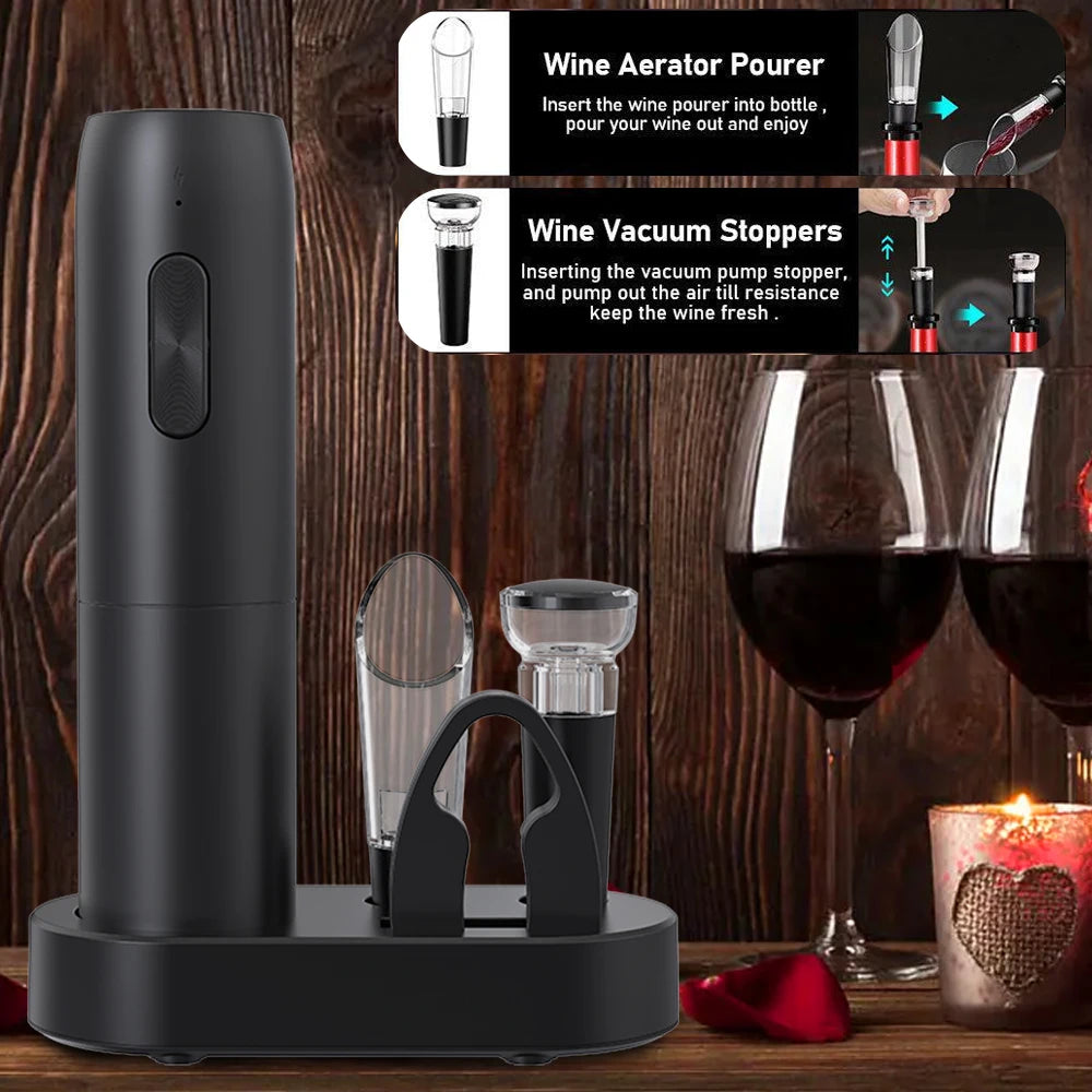 Electric Wine Bottle Opener Automatic Red Wine Corkscrew with Charging Base or Battery Powered Wine Tools Kitchen Products