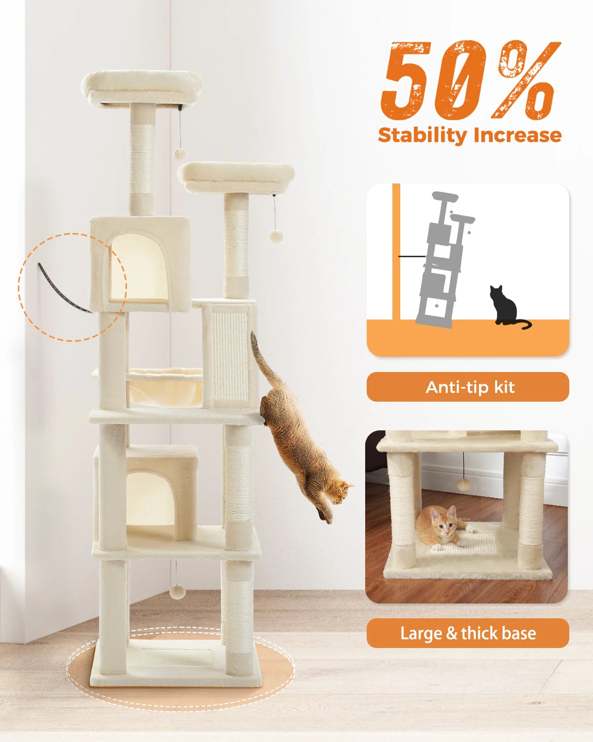 Large Cat Tree Tall Cat Tower for Indoor Cats Multi-Level Plush Cat Condo with Scratching Posts Scratching Boards Perches Caves