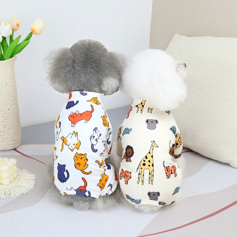 Cute Small Dogs Pajamas For Pet Dogs Cat Clothes Puppy Jumpsuit For Dog Coat For Chihuahua Pomeranian Dogs Print Clothing Shirt