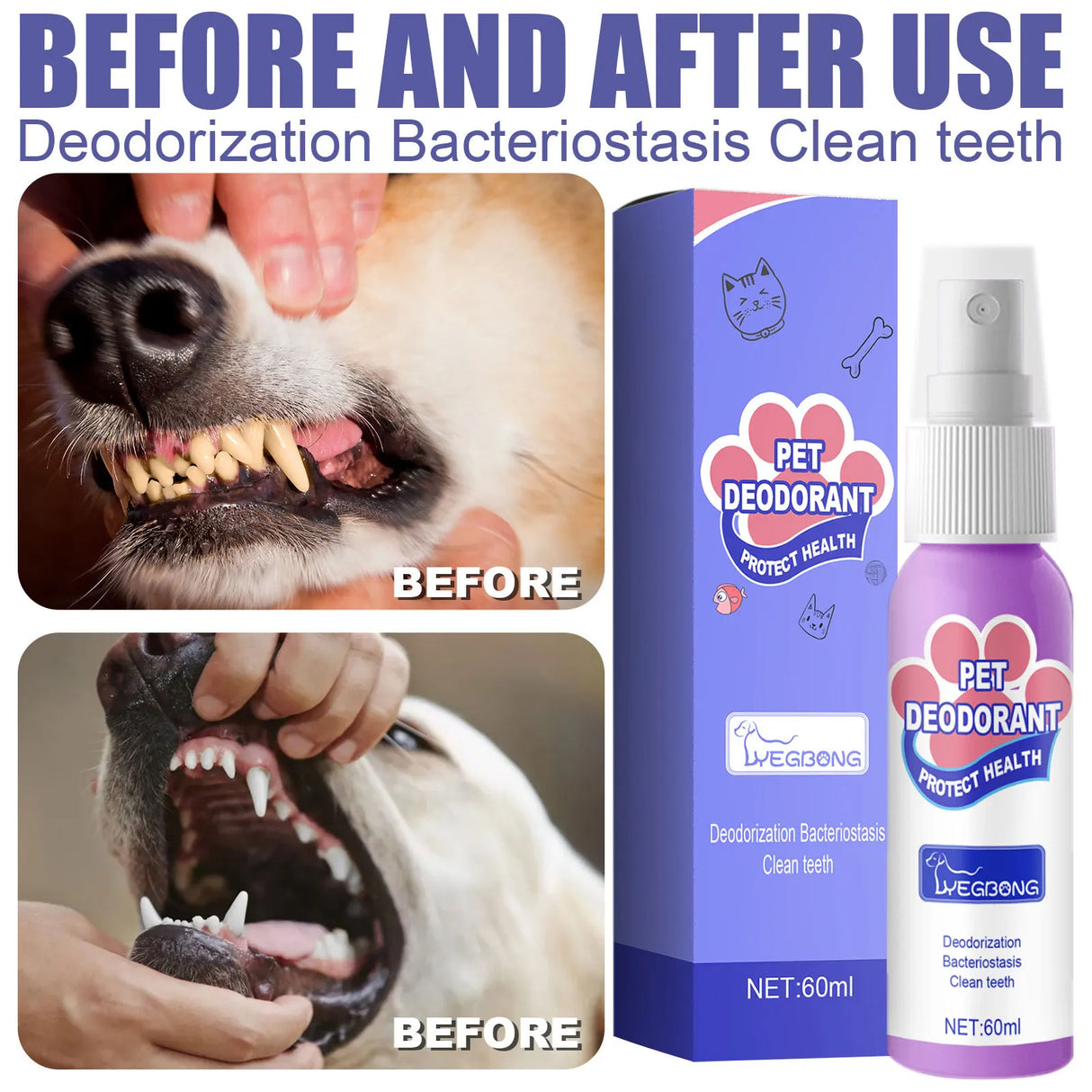 60ml Pet Oral Cleanse Spray Prevent Calculus Remove Kitten Bad Breath Pet Supplies Dogs Cats Teeth Clean Deodorant Spray