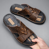 Genuine Leather Men Slippers Crocodile Grain Slip On Slipper Man Summer Shoes For Men Slides Casual