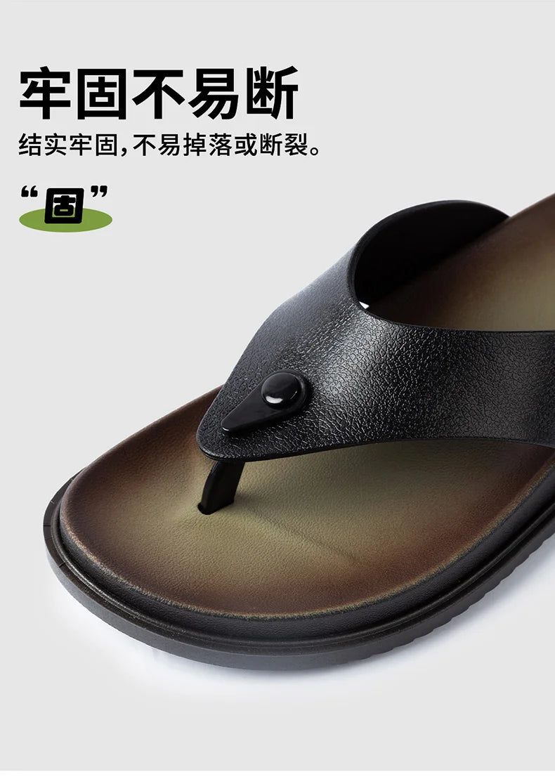 Summer Men's Sandals Outdoor Casual Slippers Flip-Flops Non-Slip Flat Heel Sandals Beach Shoes Fashion Trendy Male Flip-Flops