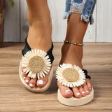 Women's fashion trend Sunflower PP grass anti-slip wear soft sole flat flip-flops