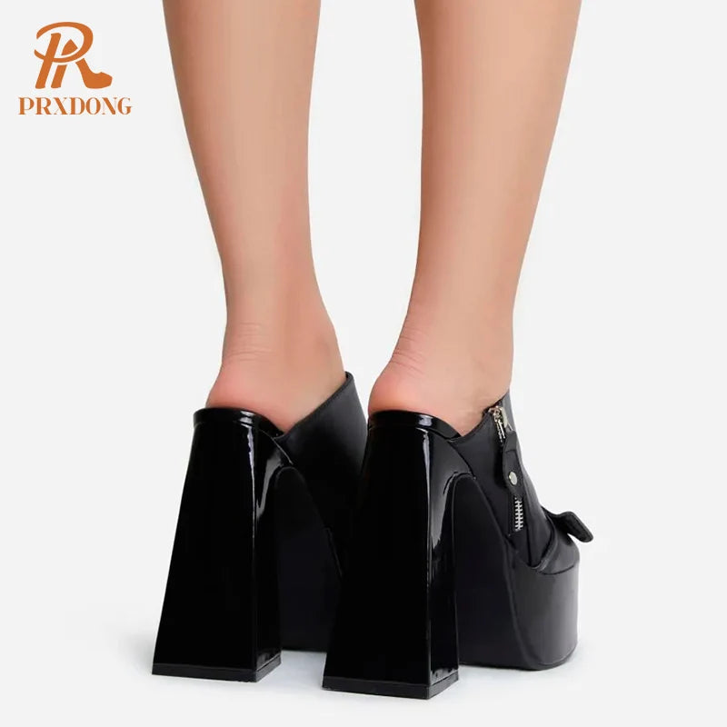 PRXDONG New Summer Women's Shoes Sexy High Heels Thick Platform Shoes Black Blue Dress Party Casual Female Slippers Size 34-43