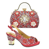 New Arrival Italian Women Wedding Shoes and Bag Set Decorated with Rhinestone Purple Shoes and Bags Sets Wedding Shoes Bride