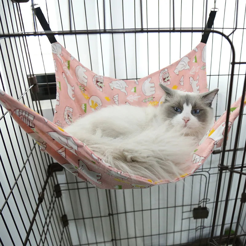 Cat Hanging Hammock with Adjustable Straps Double-Sided Pet Cage Hammock Hanging Bed Resting Sleepy Pad for Small Animals Pets